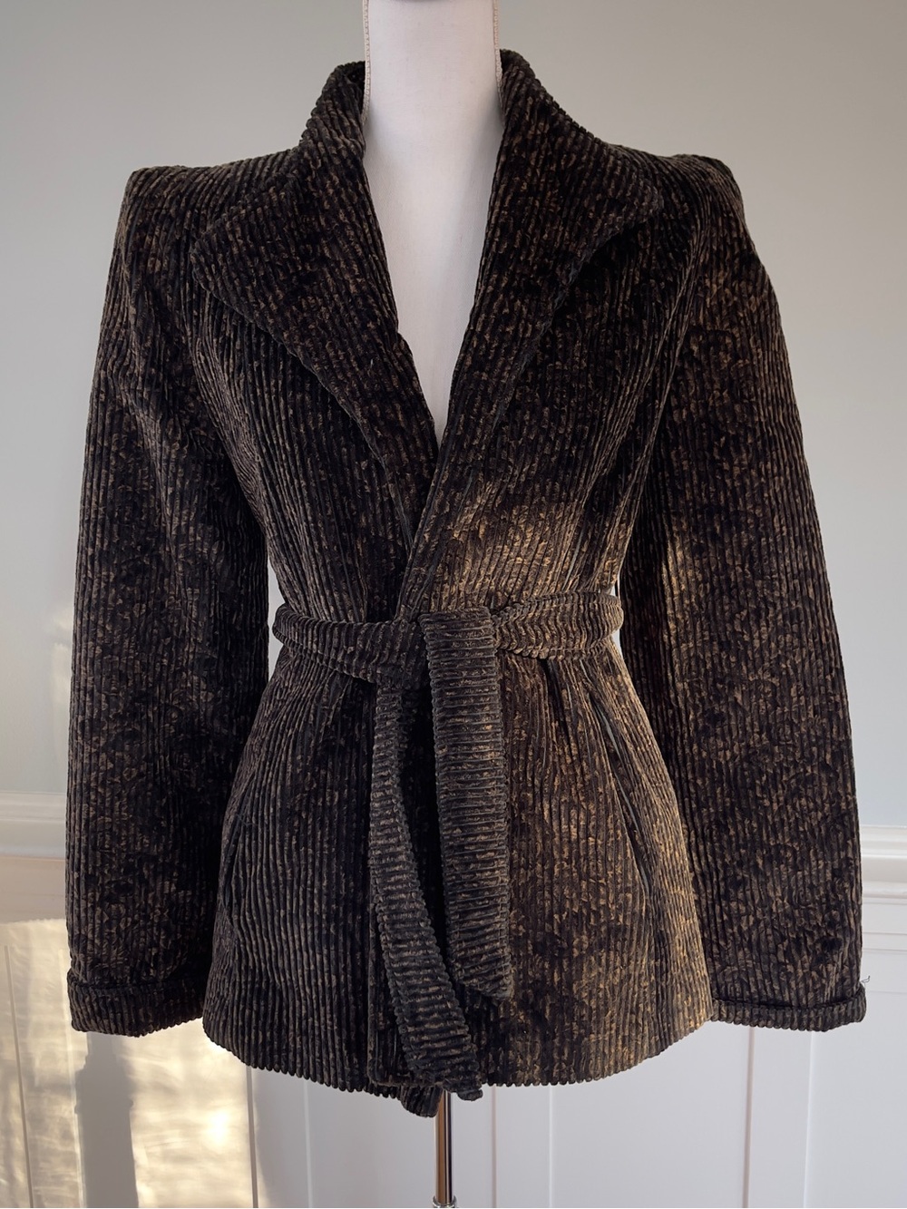 Vintage Brown Crushed Velvet Corduroy Belted Blazer Jacket